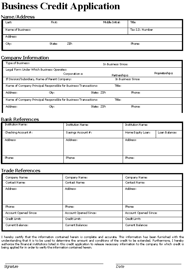 Credit Application Form List - The Kaplan Group